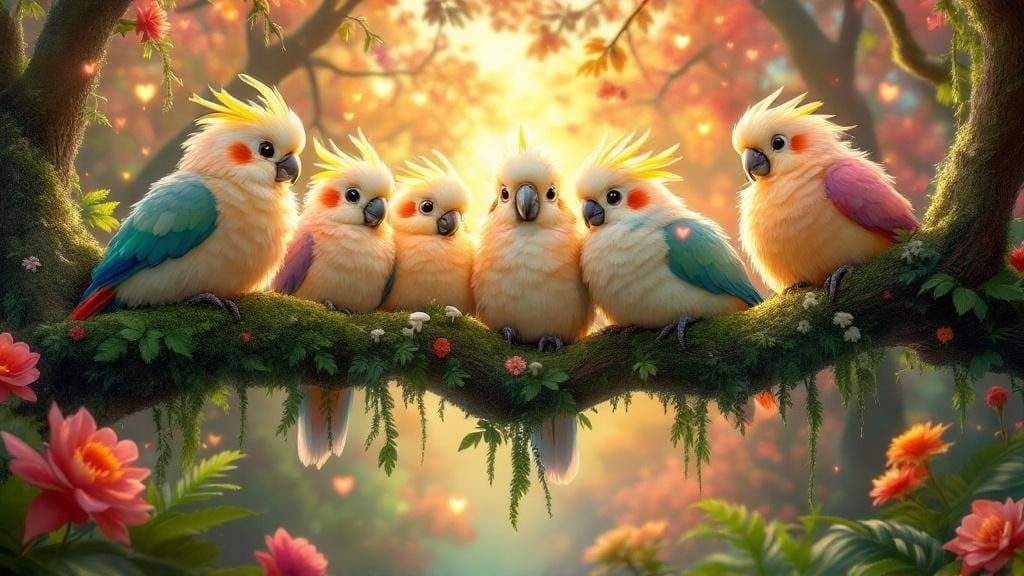 Charming Cockatoos in a Lush Jungle Landscape