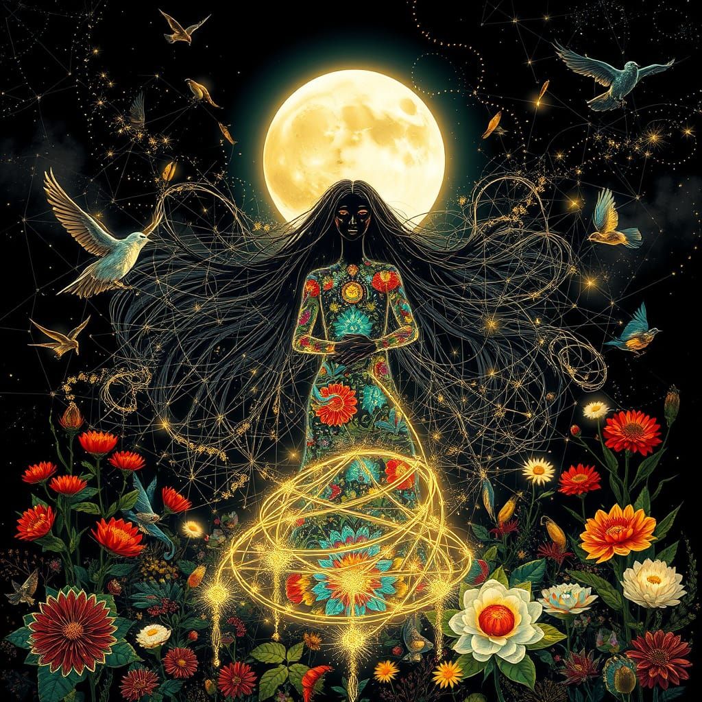 Cosmic Goddess Awakens in Vibrant Dreamscapes
