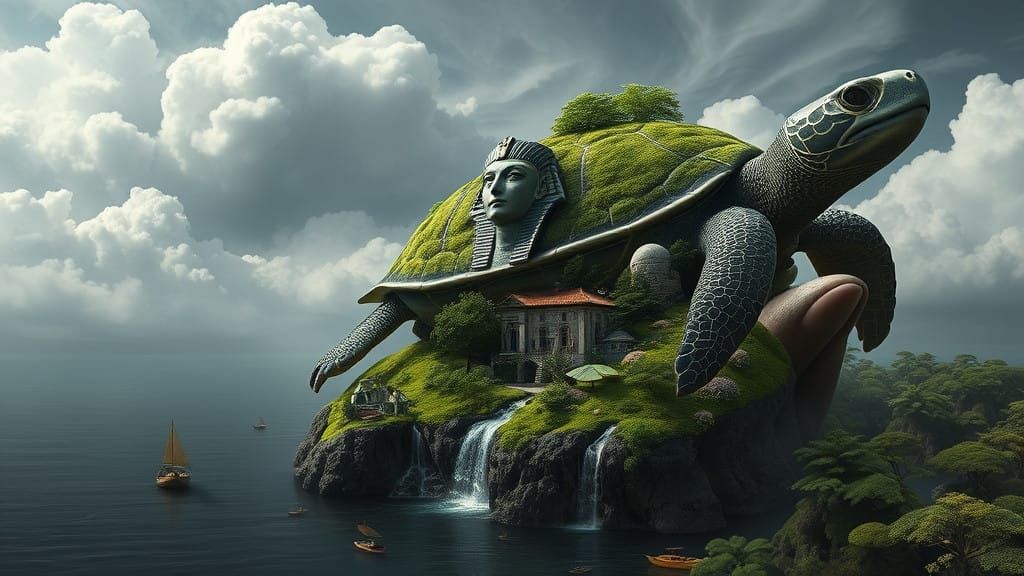 Surreal Sea Turtle Oasis in Dreamy, Ethereal Realms