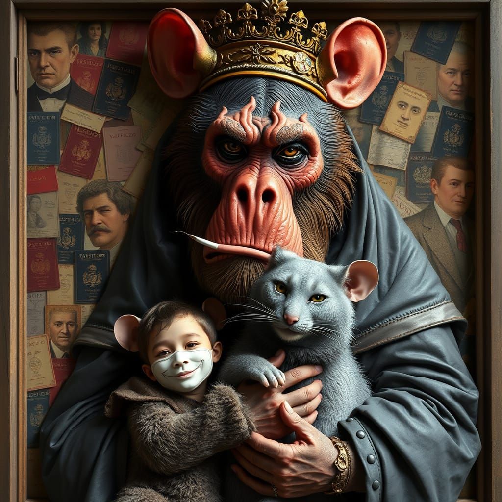 Grotesque King of Rats Hugs Cat in Bosch-Inspired Surreal Sc...