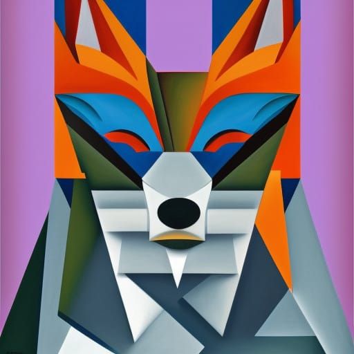 Fox in Cubist Style Art Deco Painting