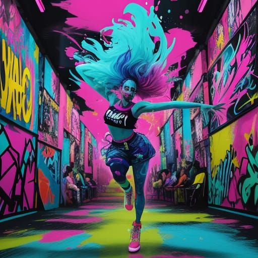 90s Dancer in Neon Club, Vibrant Digital Painting