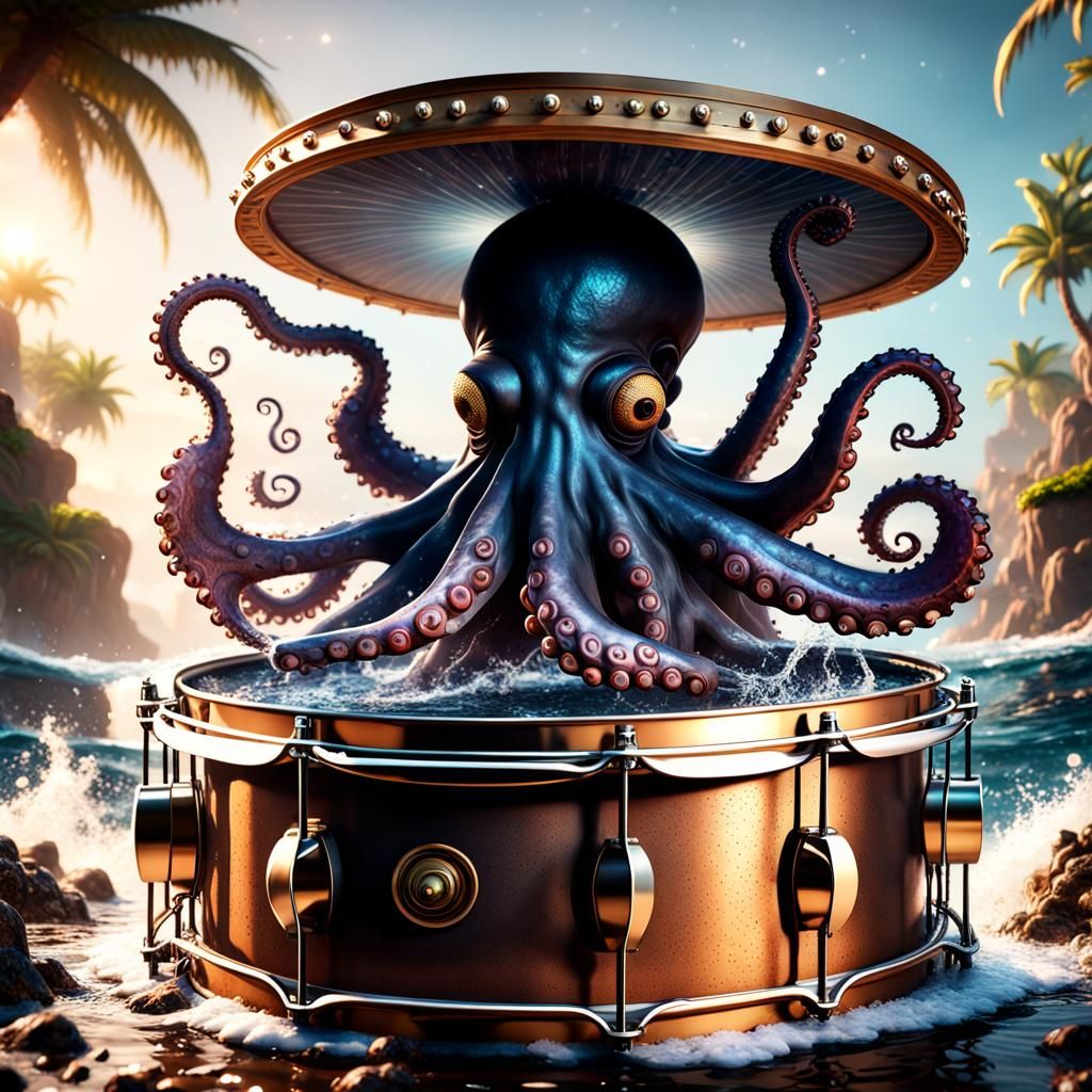 Octopus Plays Drums in Twinkling Sunlight