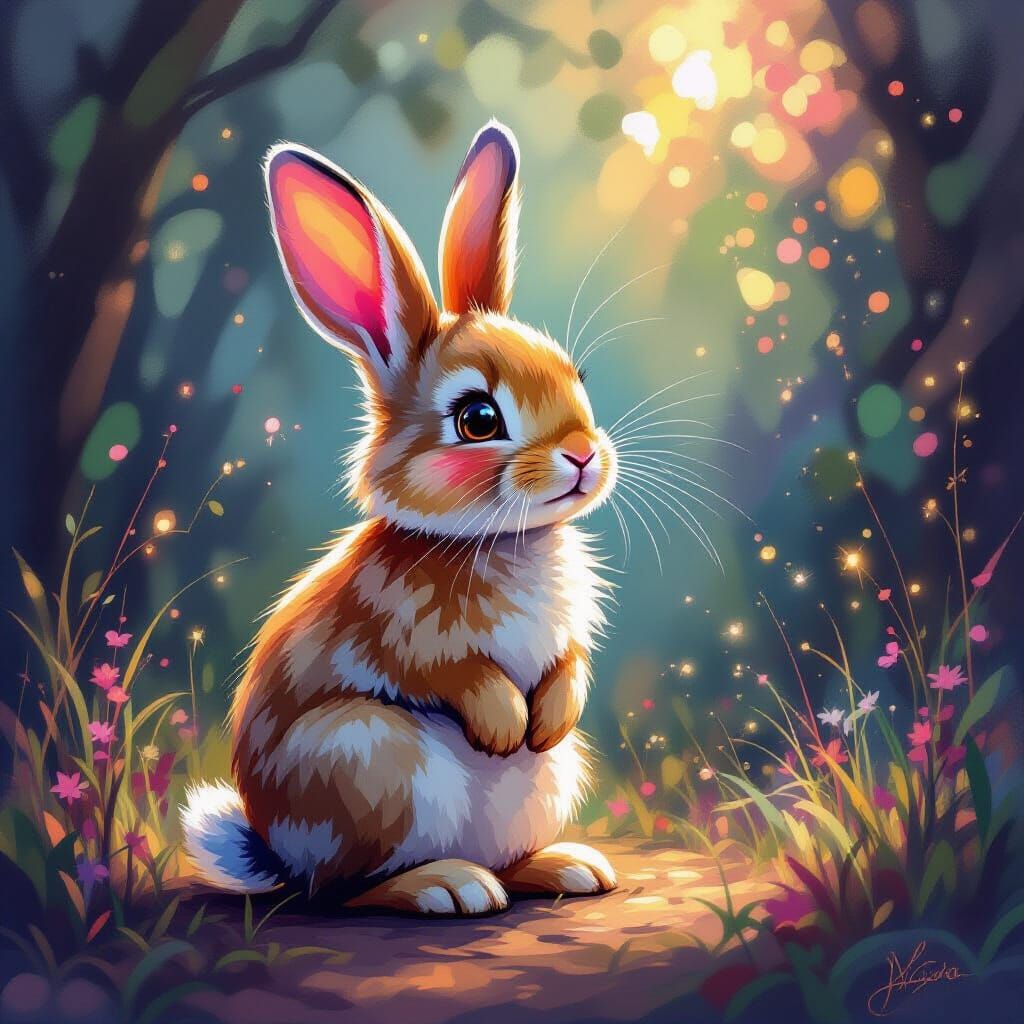 Shy Bunny in Impressionistic Palette Knife Style