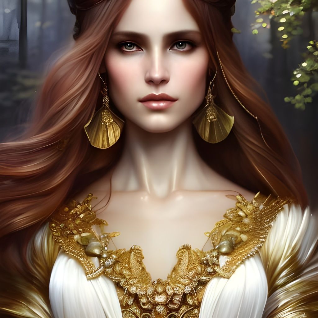 Goddess Portrait with Golden Hair, Art Nouveau Style