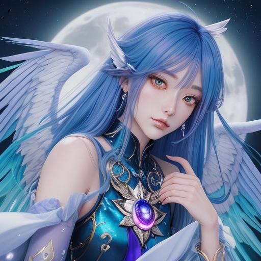 Alien Angel Girl with Wings in Manga Style