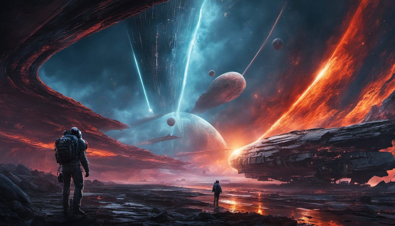 Astronaut on Lost Planet with Spaceship Wreck