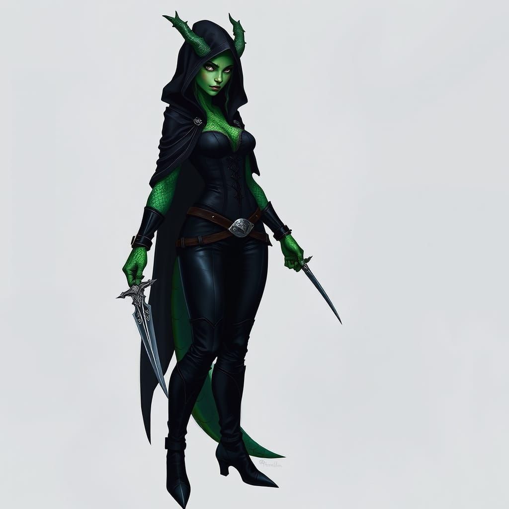 Mysterious Emerald Dragonborn Warrior in Dark Fantasy Art