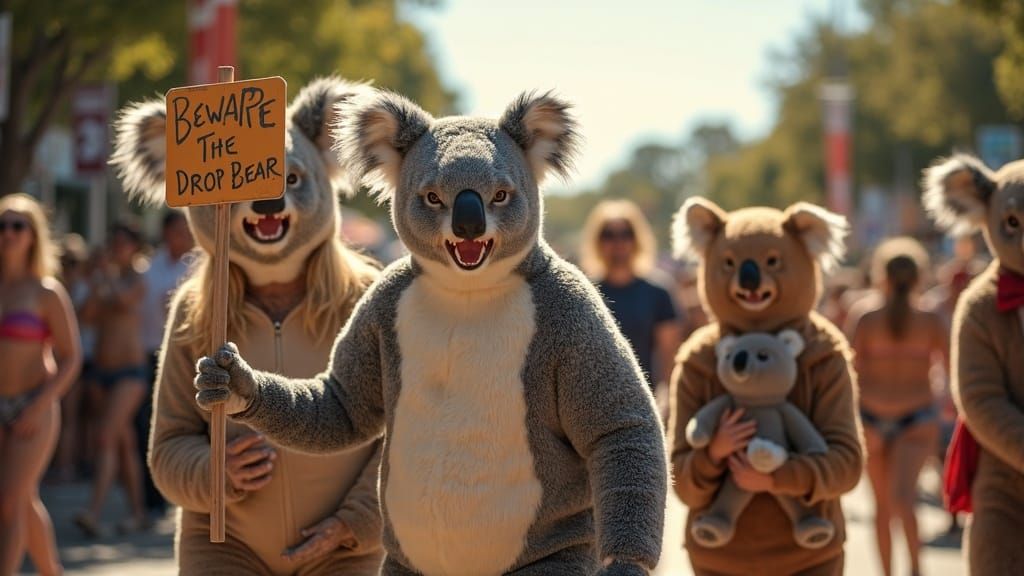 Humorous Koala Festival in Australian Town Square