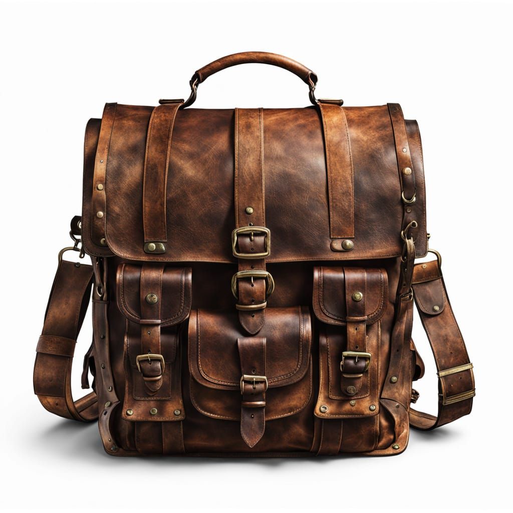 Worn Leather Haversack in Dark Fantasy Style