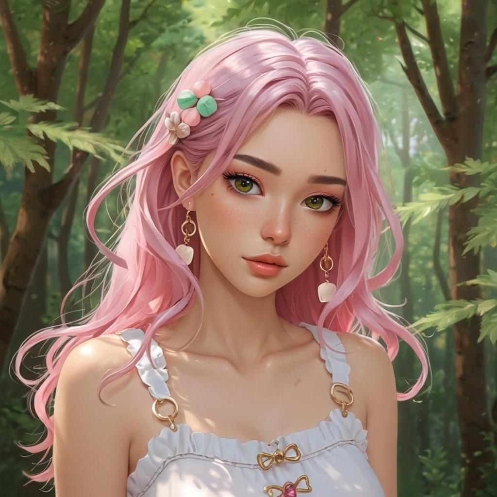 Anime Girl in Forest: Vibrant Digital Art