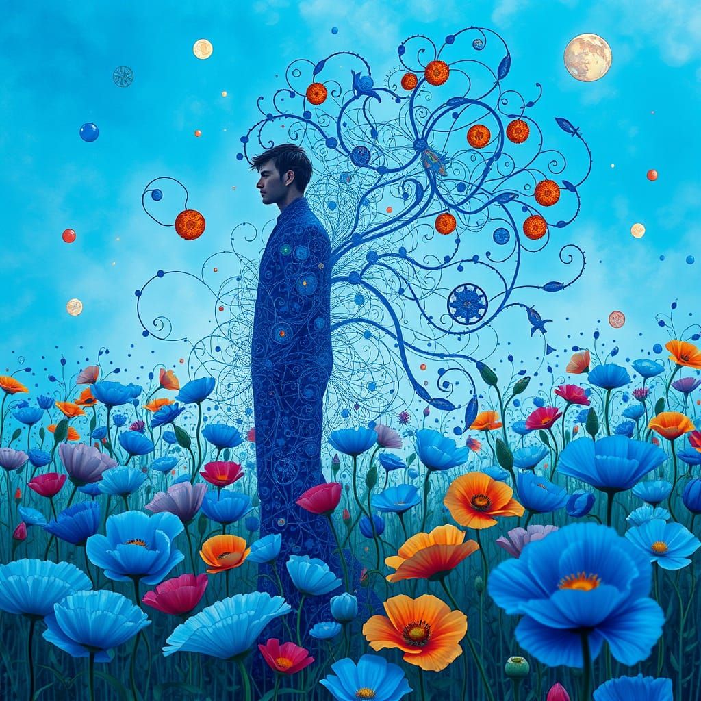Ethereal Dreamscapes in Cobalt Blue: Whimsical Fusion of Art...