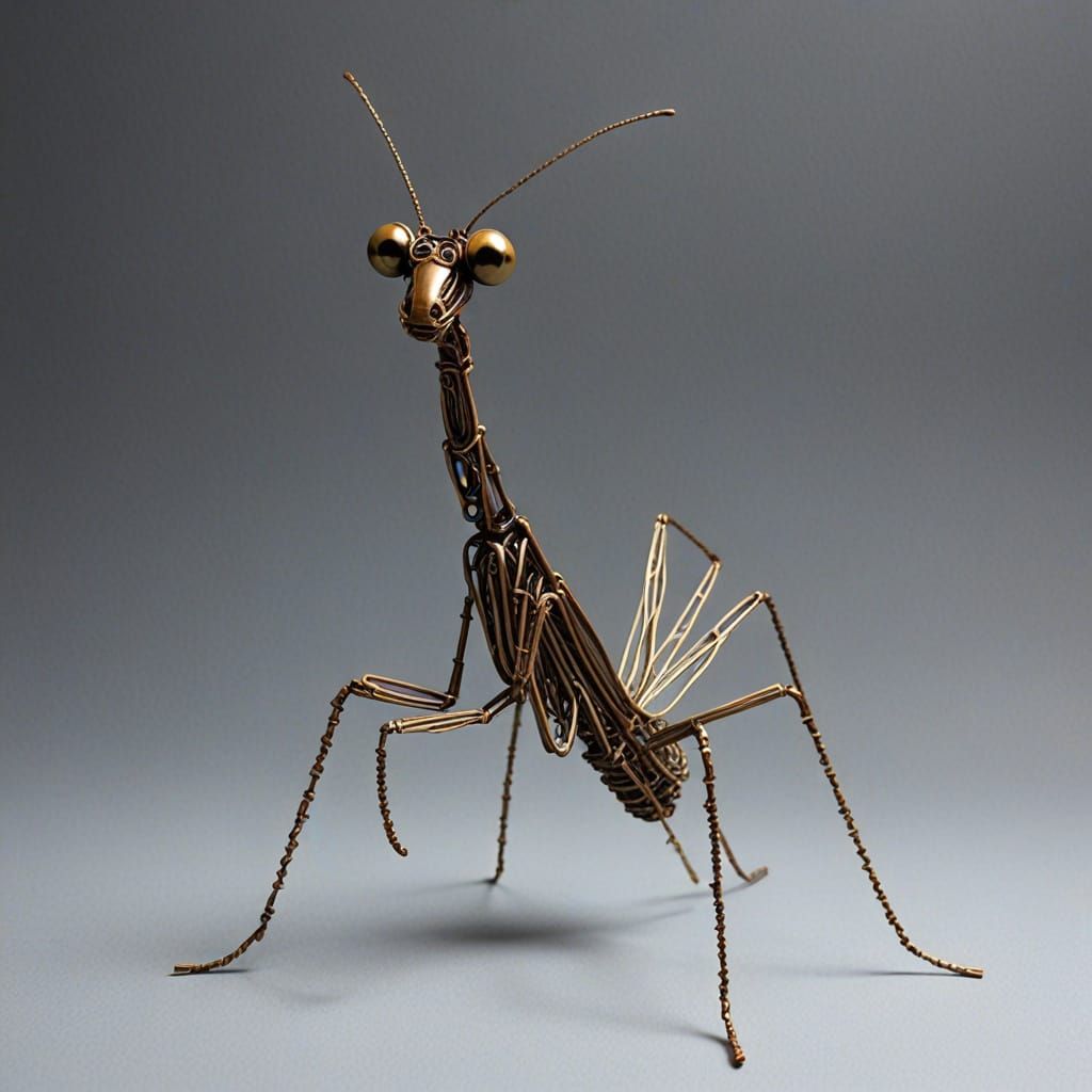 Abstract Wire Sculpture of a Praying Mantis