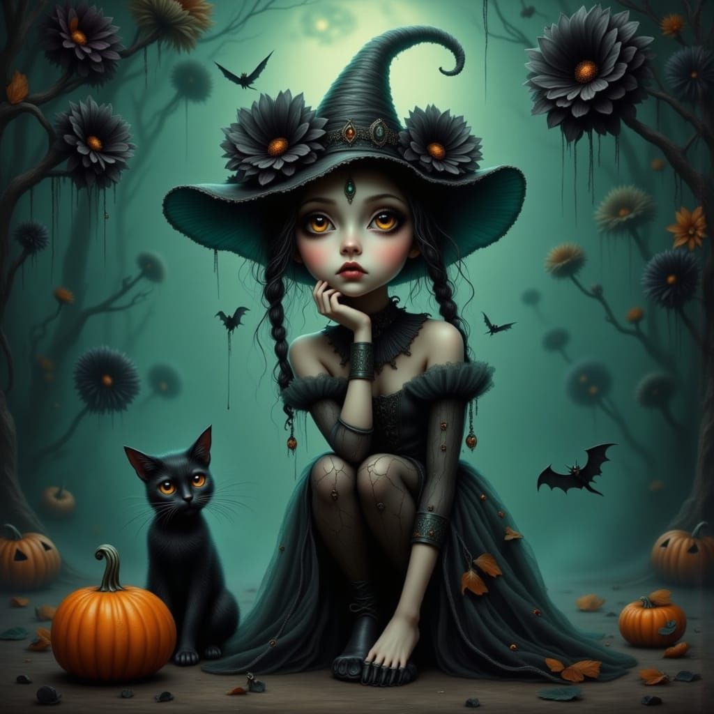 Eerie Halloween Witch Portrait in Gothic Fantasy Style