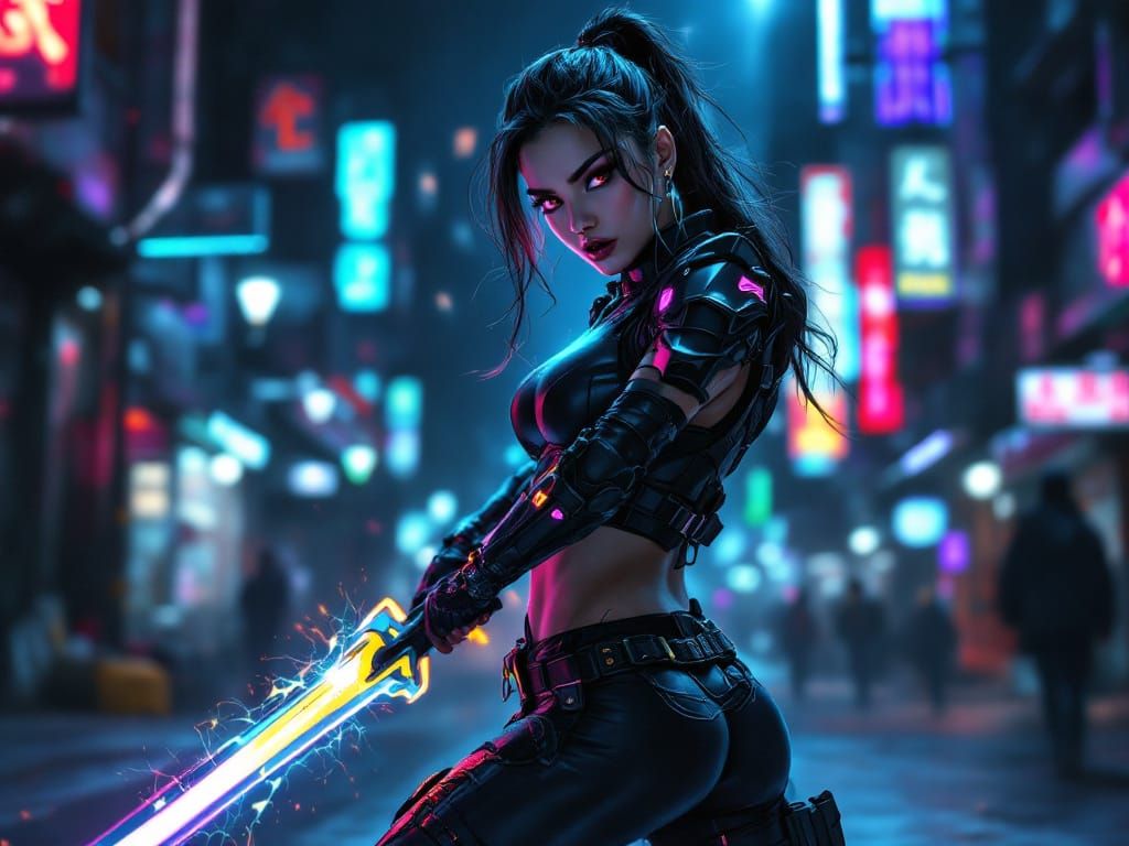 K-Pop Star Rumi in Tactical Gear with Energy Sword
