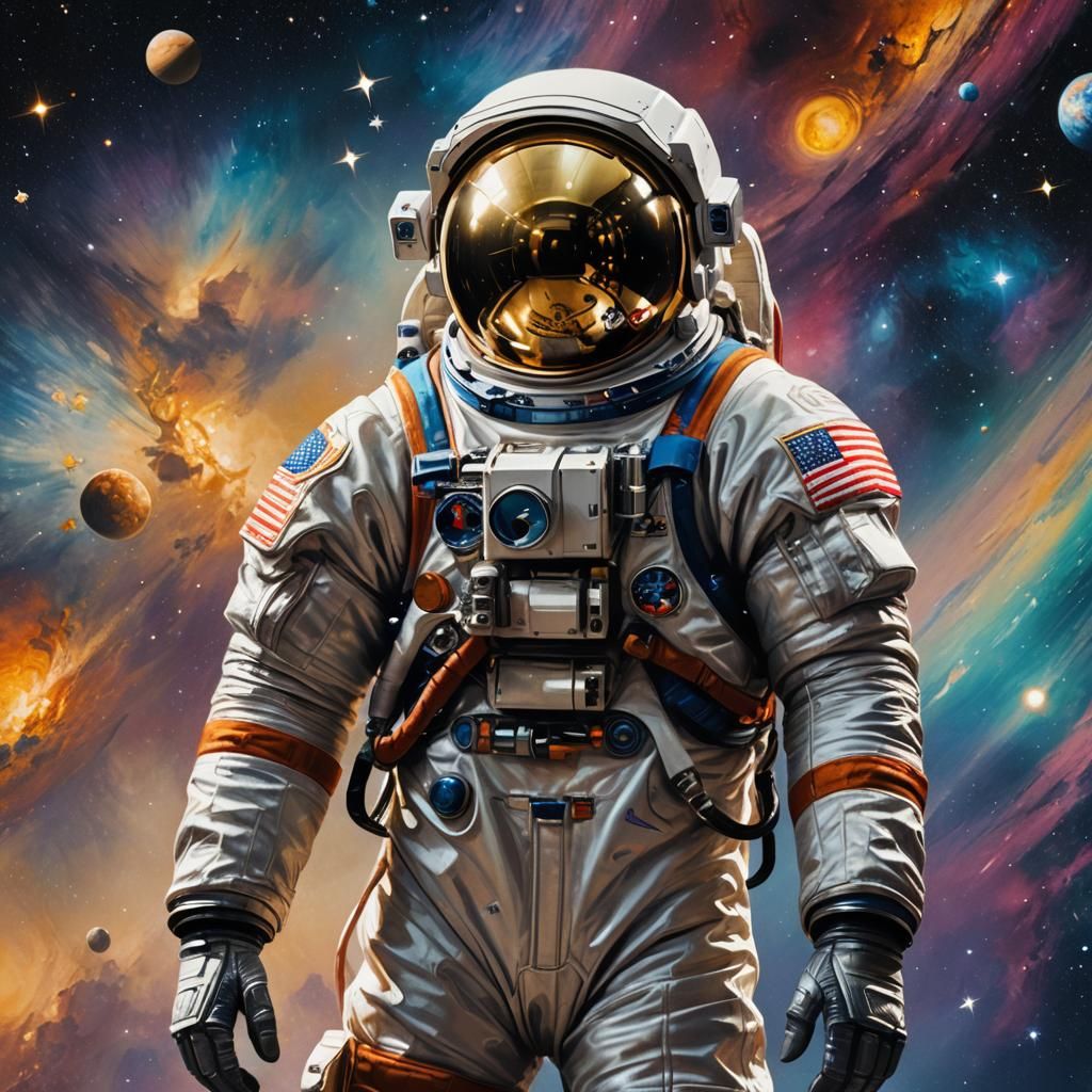 Hyperrealistic Astronaut Concept Art: Heroic Stance in Space