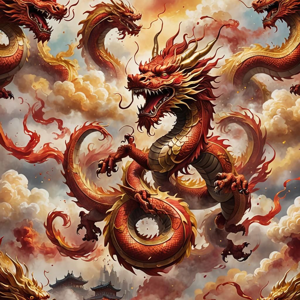 Fiery Red Chinese Dragon Splash Art
