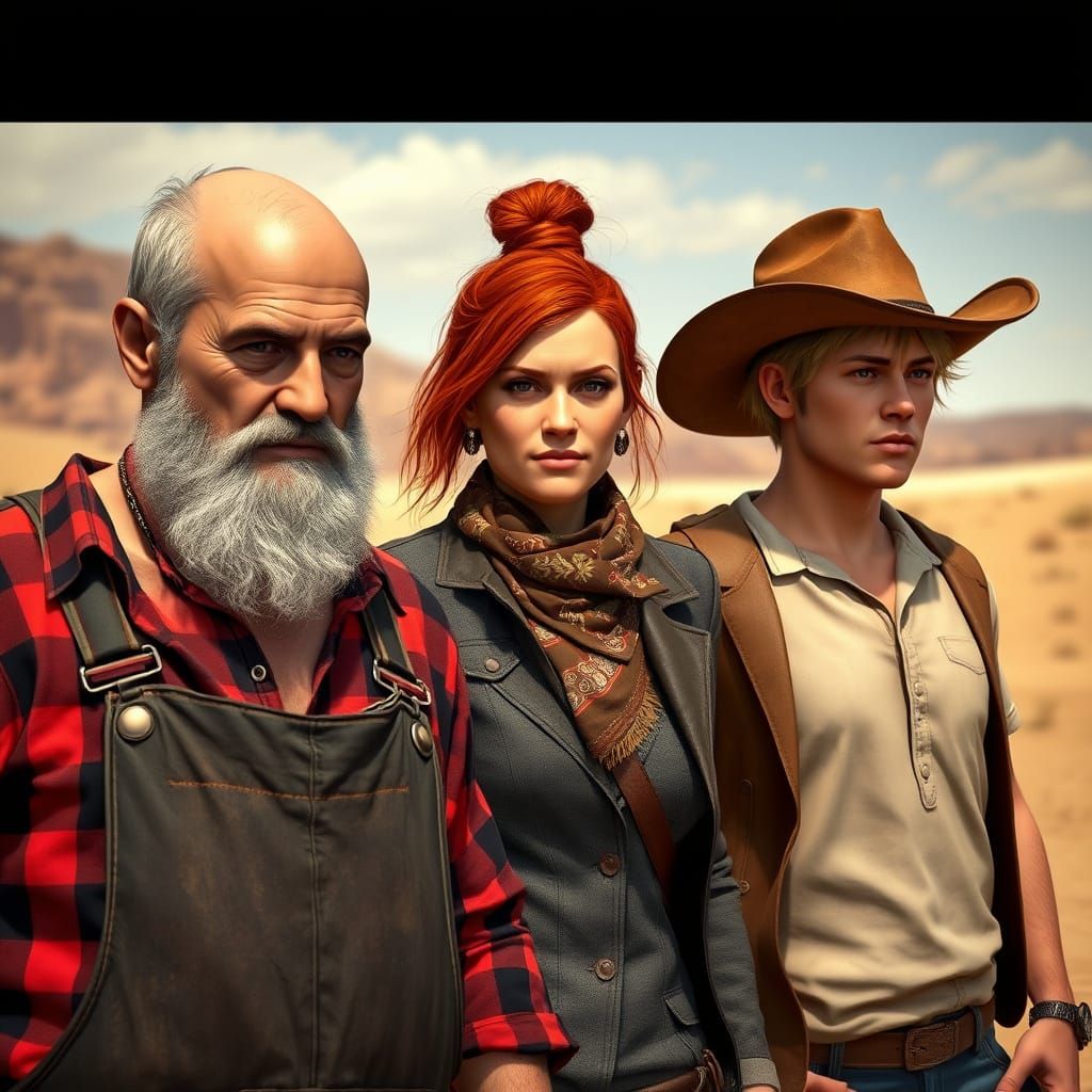 Desert Family Portrait in a Cinematic Game Style