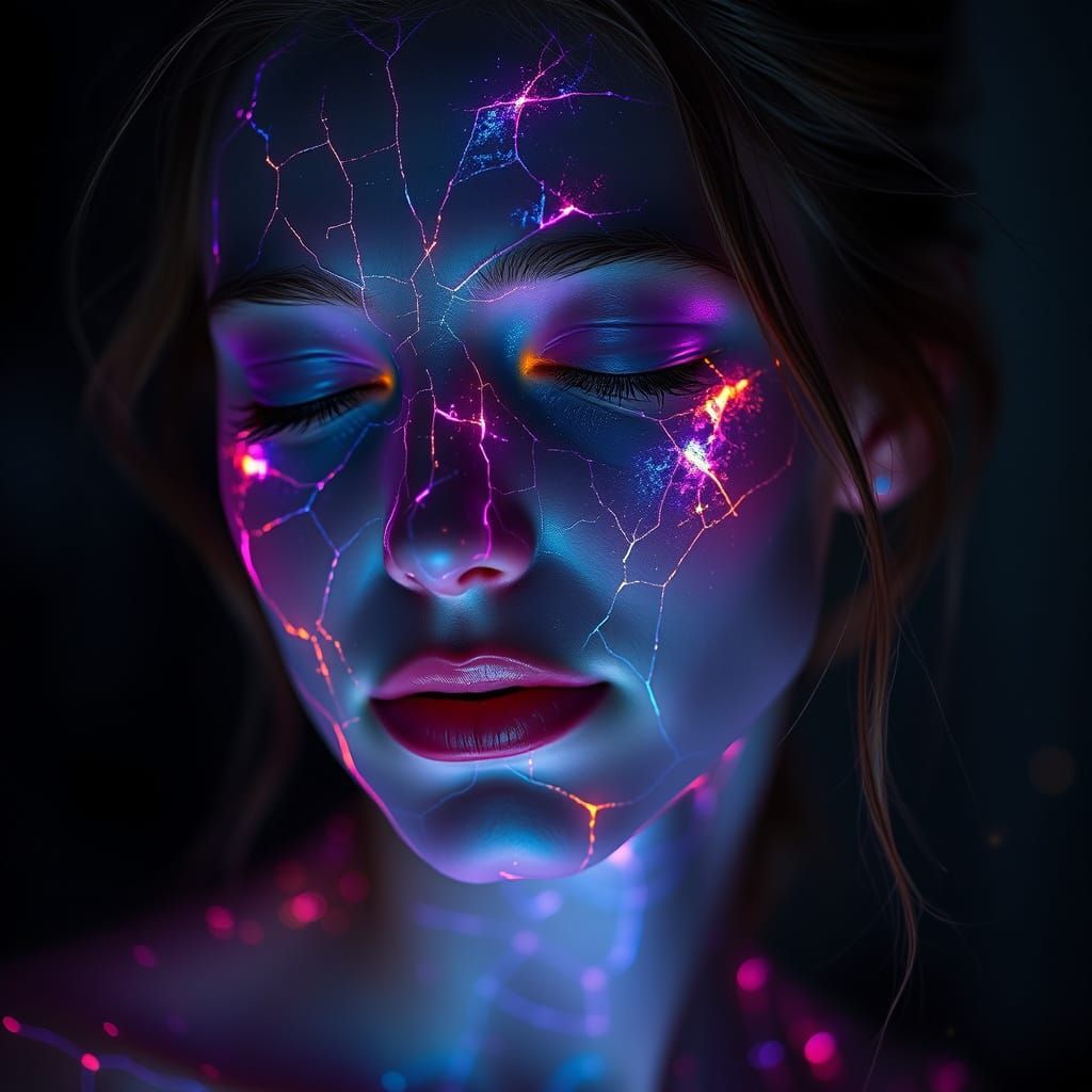 Woman with Radiant, Shimmering Skin in a Soft Glow