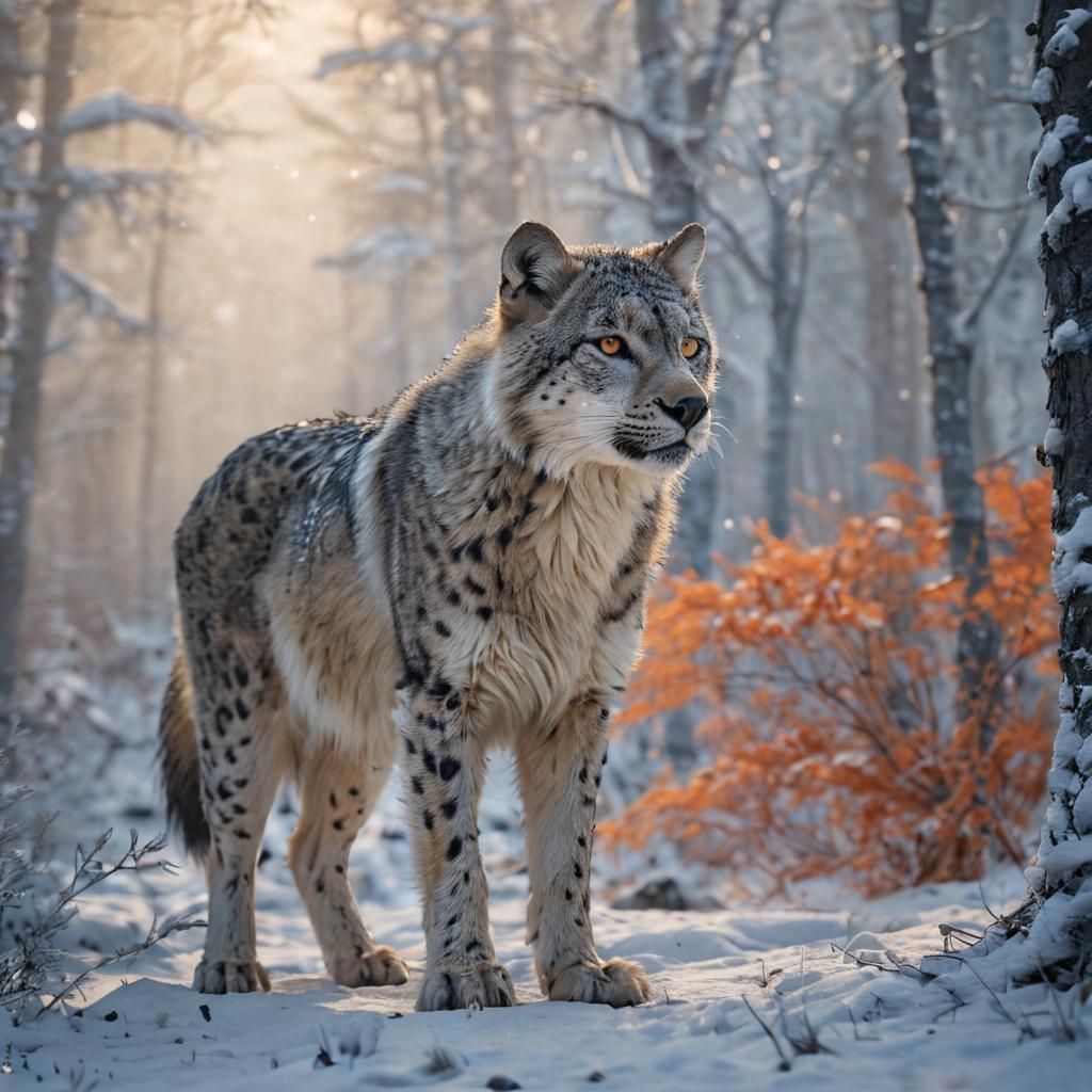 Wolf and Snow Leopard Hybrid: Digital Matte Painting