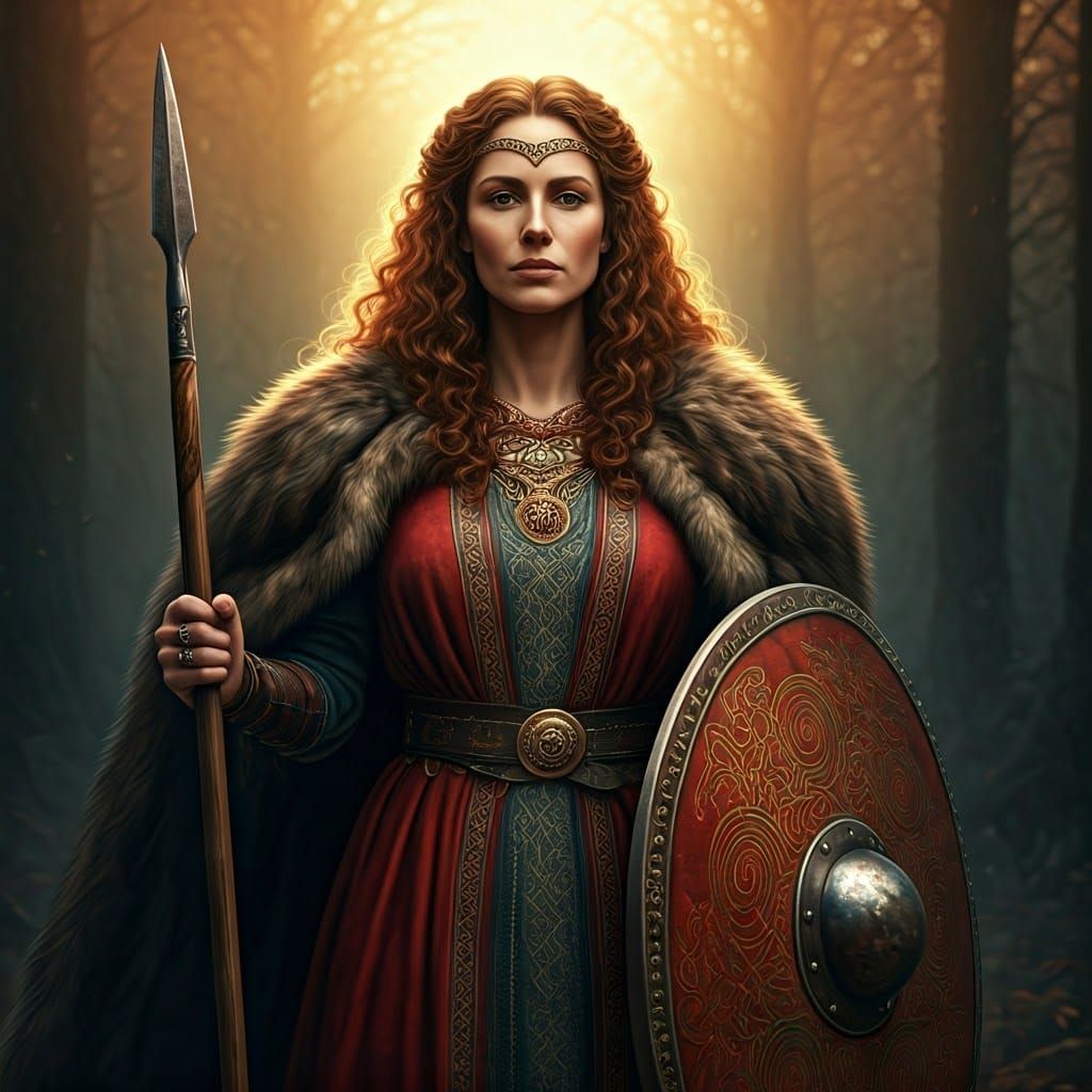 Regal Celtic Goddess Ancamna in Ancient Forest