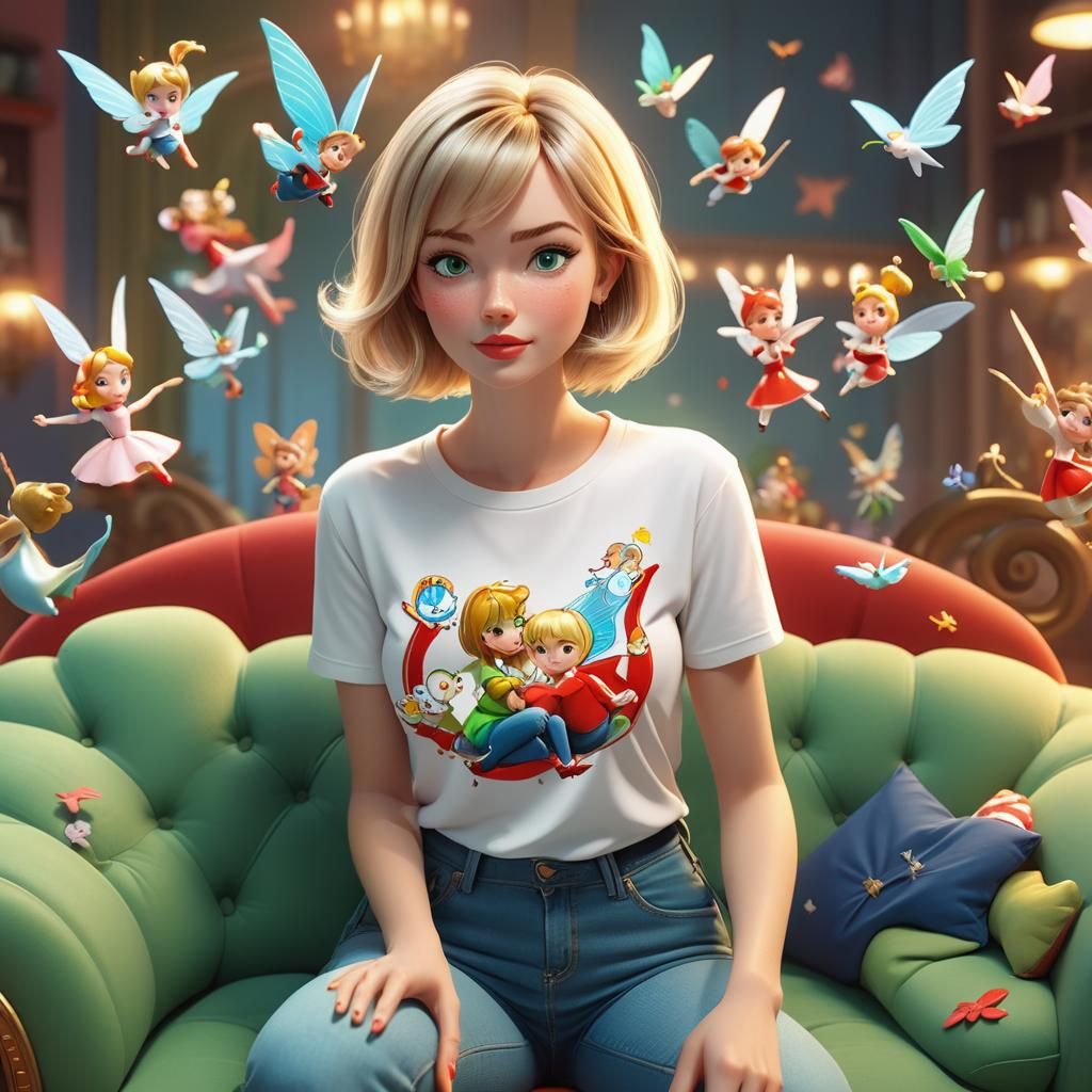 Pixar-Inspired 3D Animation of Woman in Fairytale World