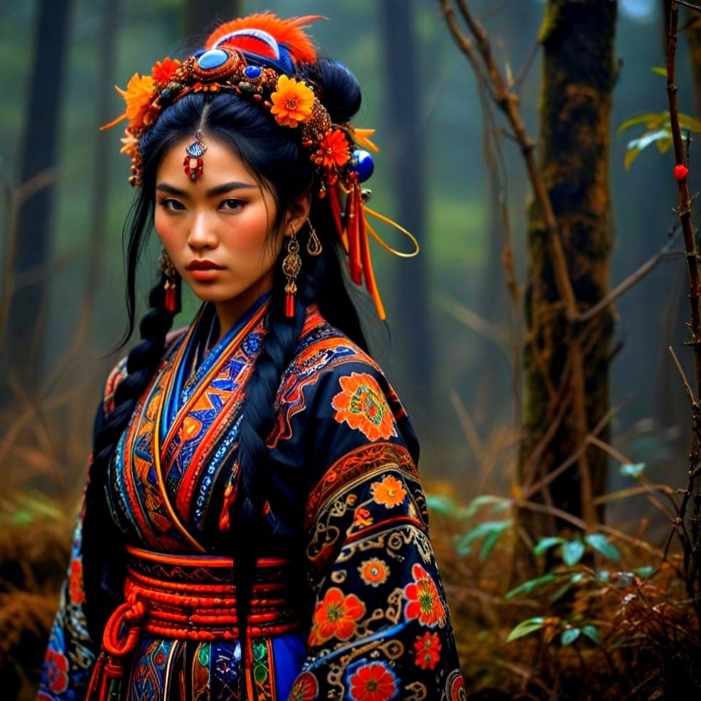 Sensual Ainu Beauty in Vibrant Triadic Colors