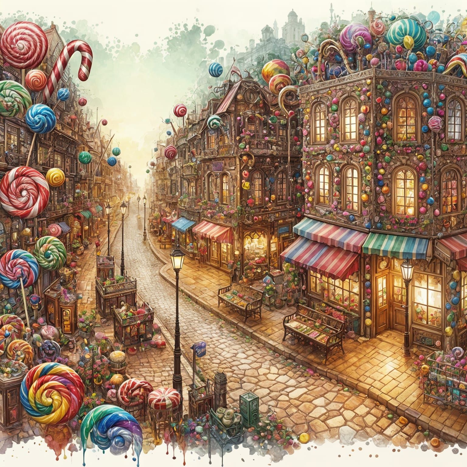 Whimsical Candy Town Splash Art