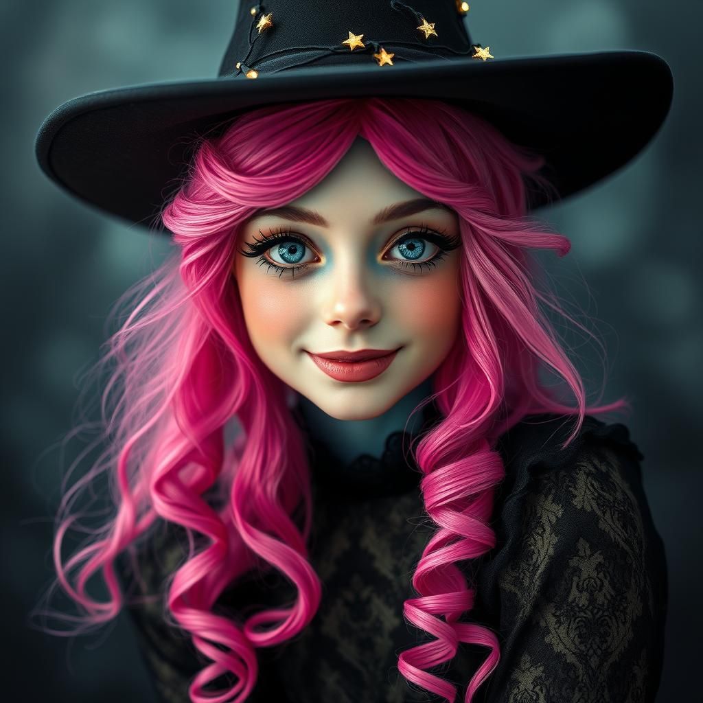 Whimsical Witch Portrait in Pre-Raphaelite Style
