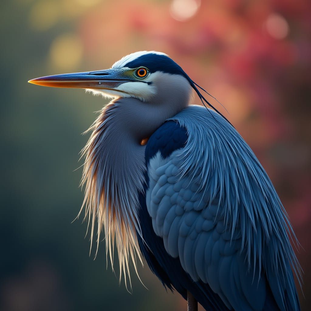 Hyperrealistic Portrait of a Great Blue Heron in Vibrant Col...