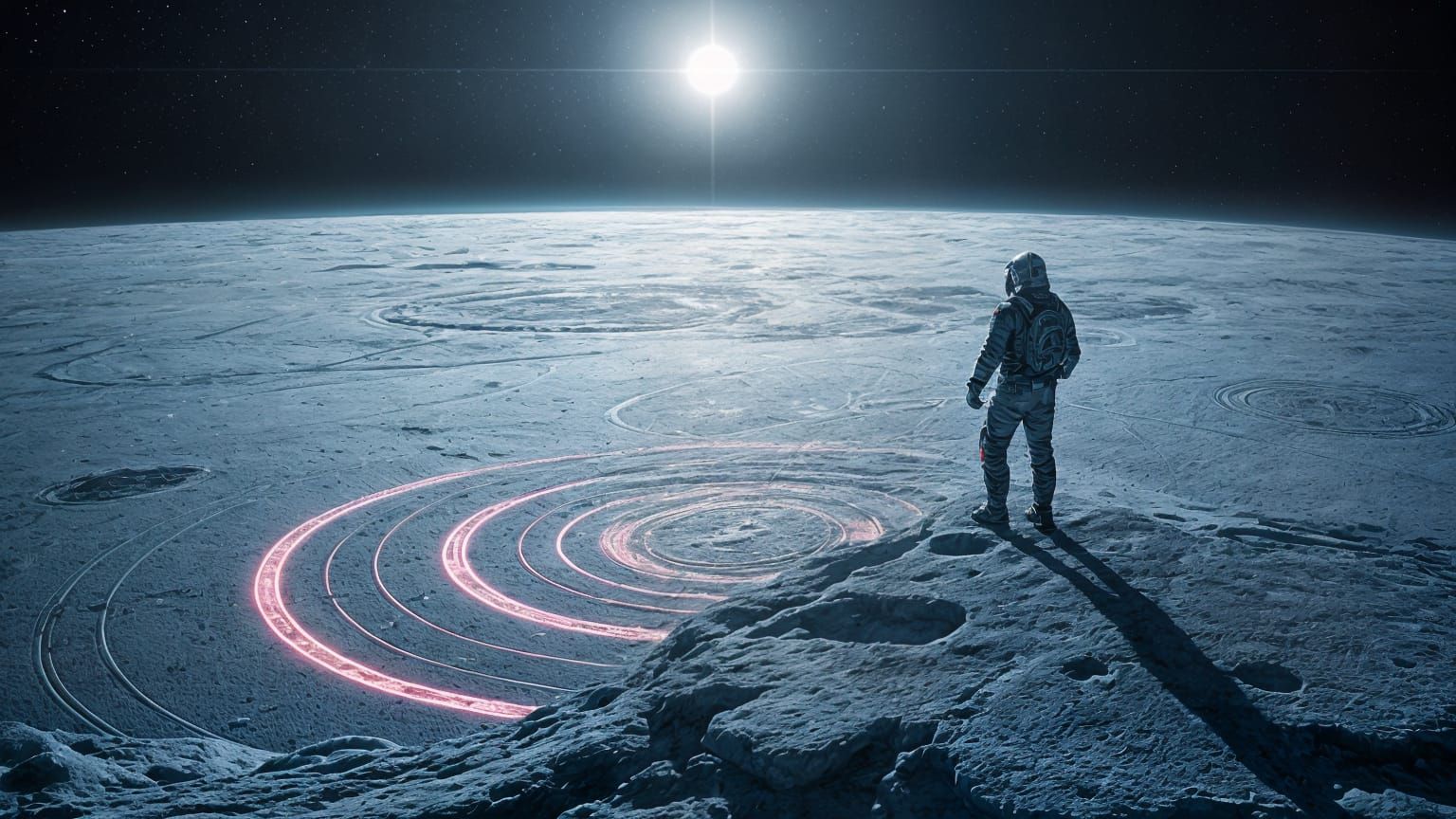 Europa's Frozen Crop Circles in Neon Lit Night