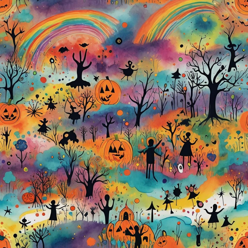 Surreal Halloween Trick or Treaters in Dreamscape