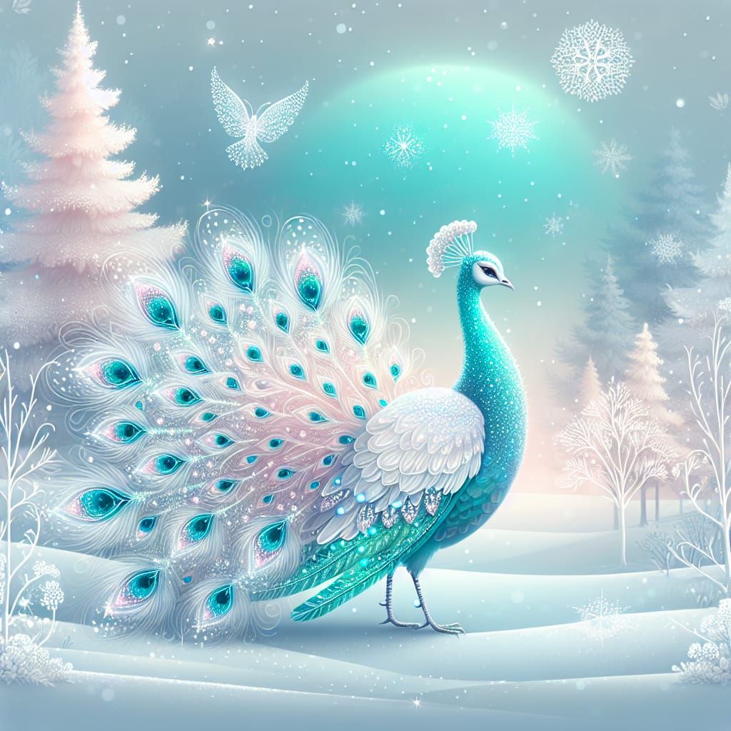 Majestic Peacock Illuminates Winter Wonderland