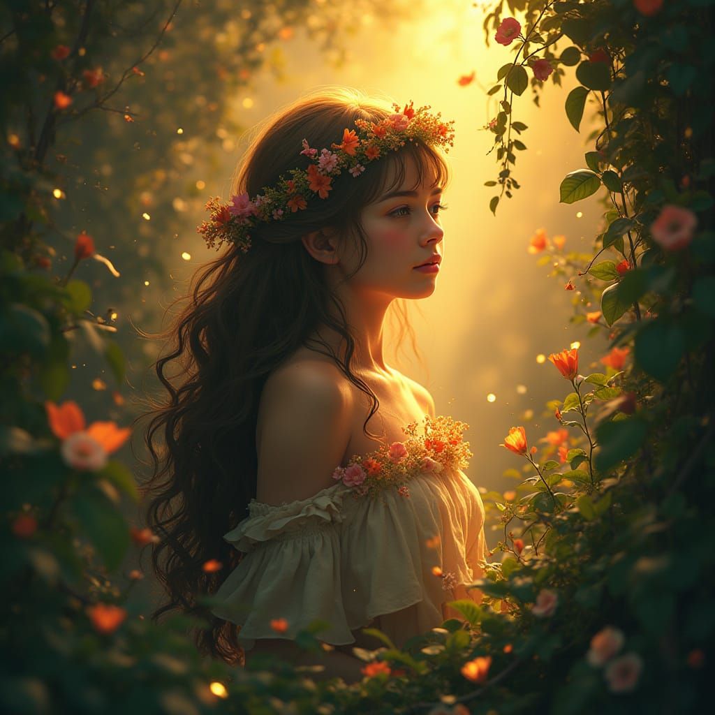 Golden Soul in Lush Foliage: A Matte Painting