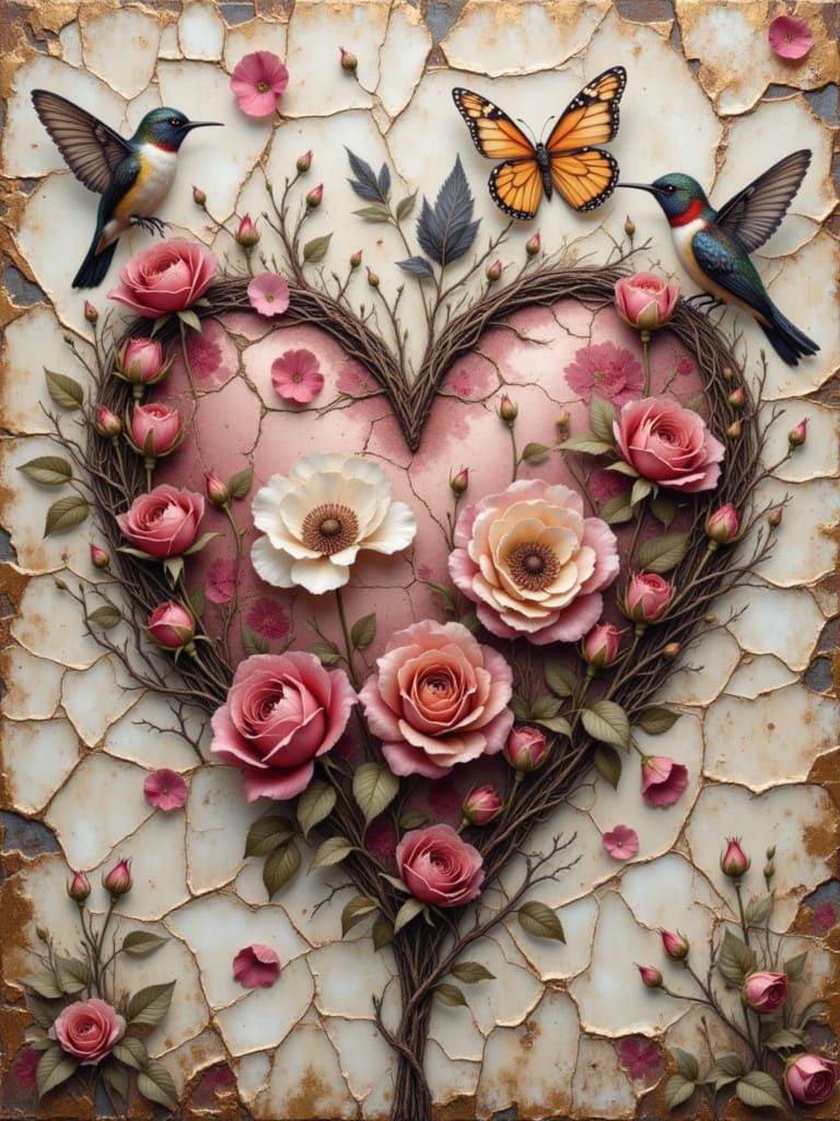 Cracked Victorian Rose Heart