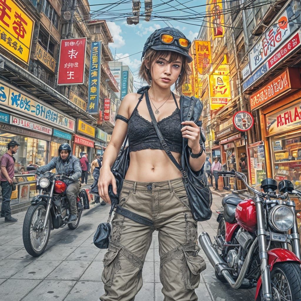 Dystopian Water Courier in Cyberpunk Cityscape