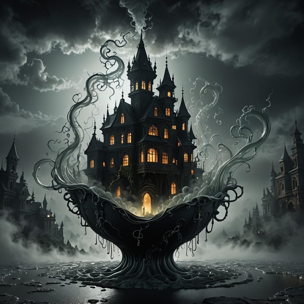 Ethereal Glass A in Fog, Dark Fantasy 3D Render