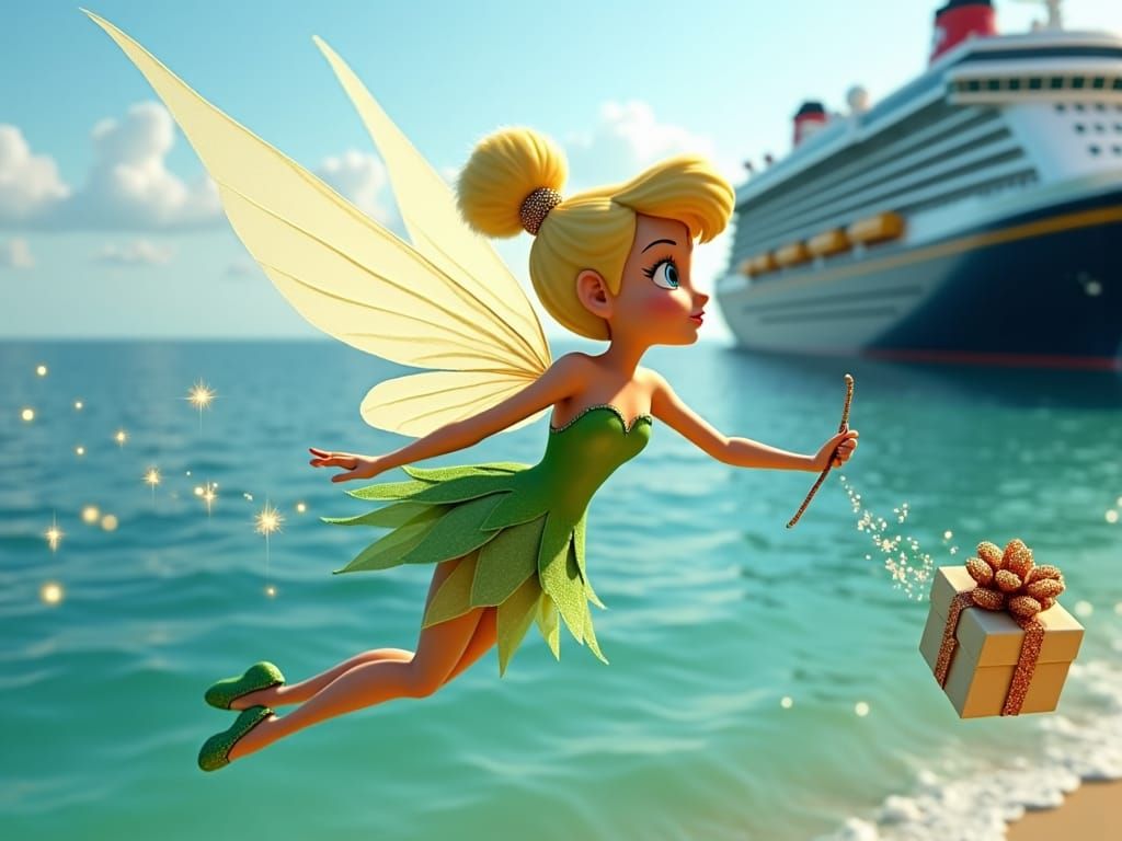 Tinkerbell Soaring Above Ocean in 3D Digital Art