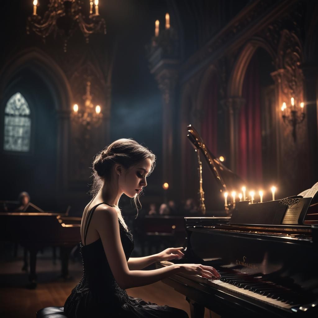 Elegant Pianist in Dark Academia Style