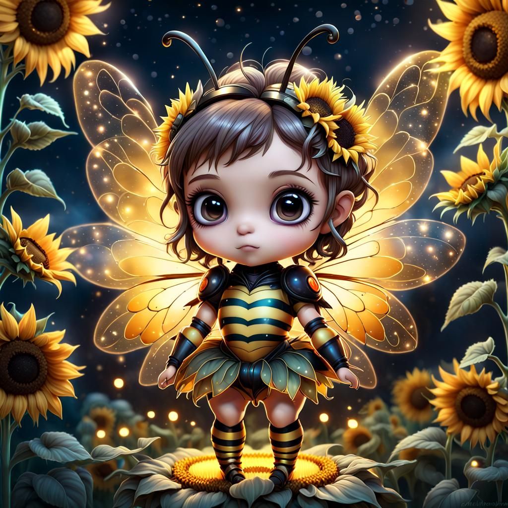 Chibi Bee Fairy with Sunflowers in Fantasy Art
