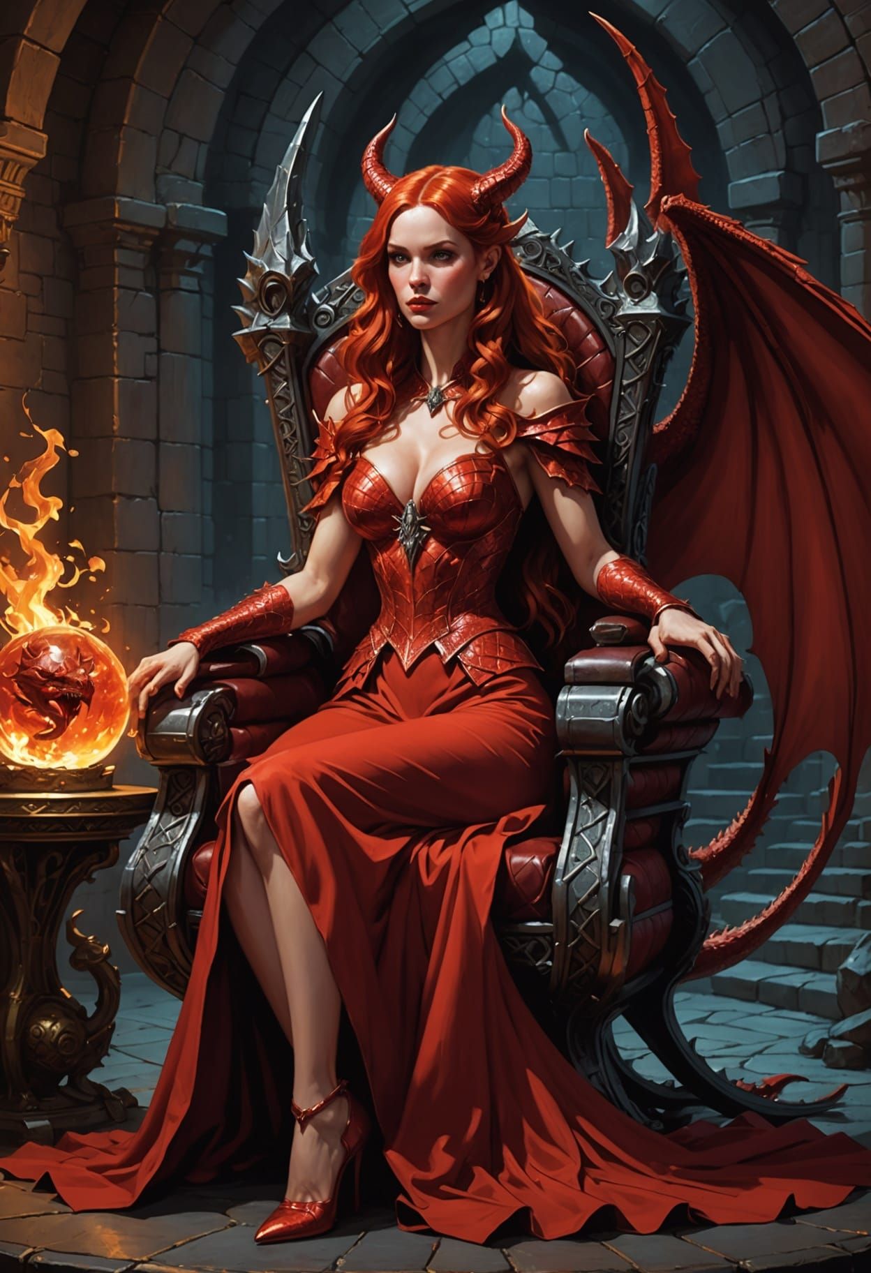 Dragon Queen on Throne, Dark Fantasy Art