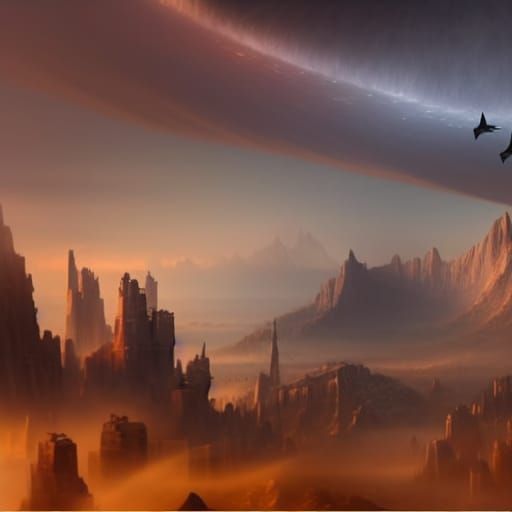 Dramatic Birdscape in Digital Matte Painting Style