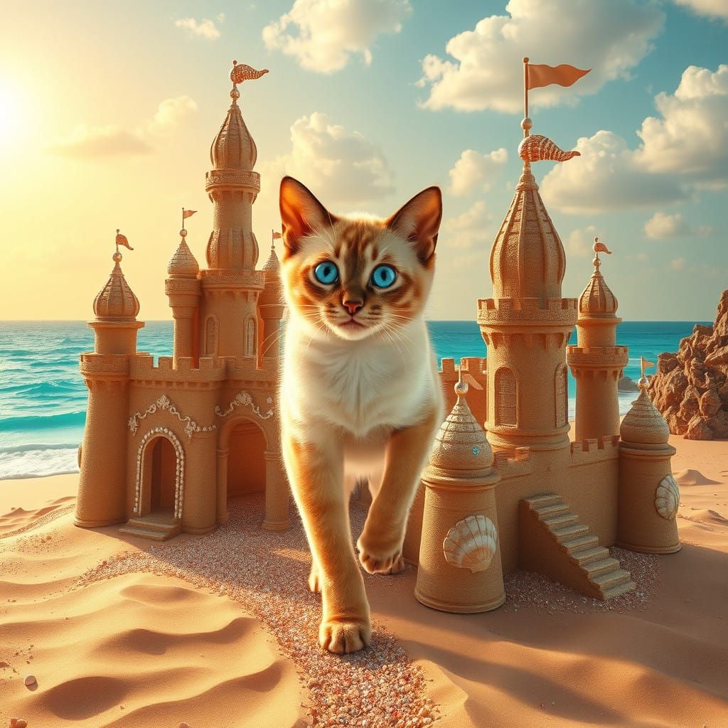 Majestic Siamese Cat Unleashes Magic on Sun-Kissed Beach
