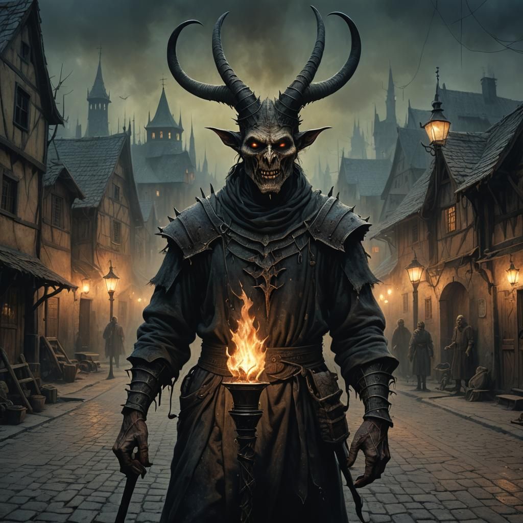 Demonic Medieval Peasant in Dark Fantasy Illustration