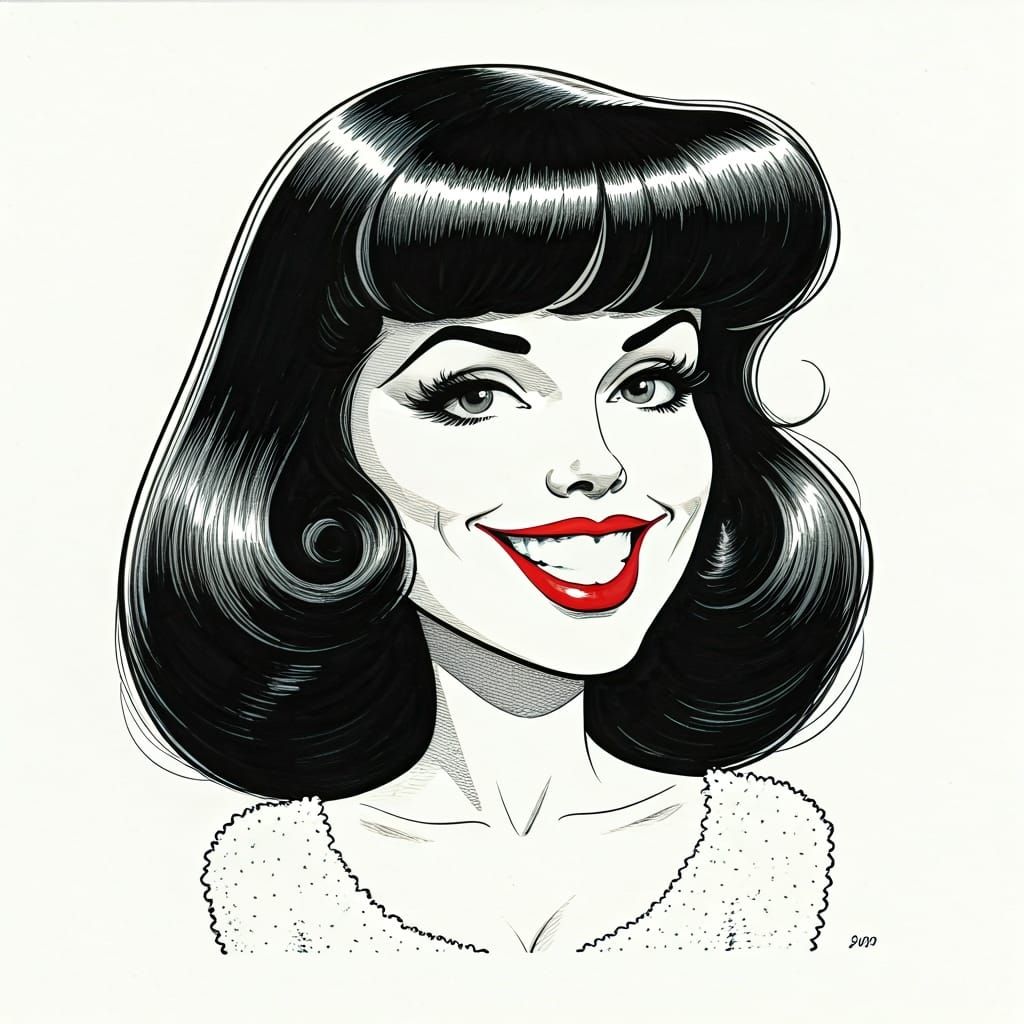Bettie Page Caricature in Pen and Ink Style