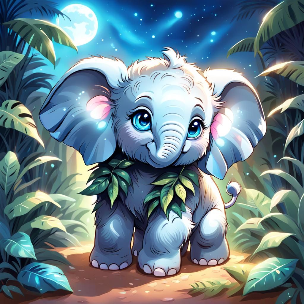 Fluffy Baby Elephant in a Tropical Landscape