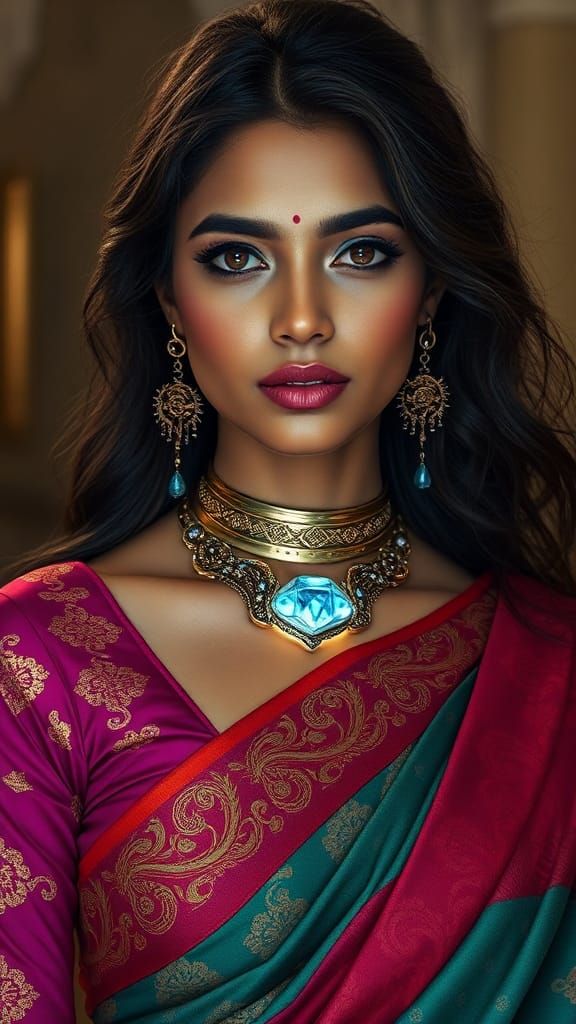 Indian Woman in Futuristic Jewelry: Hyperrealistic Portrait
