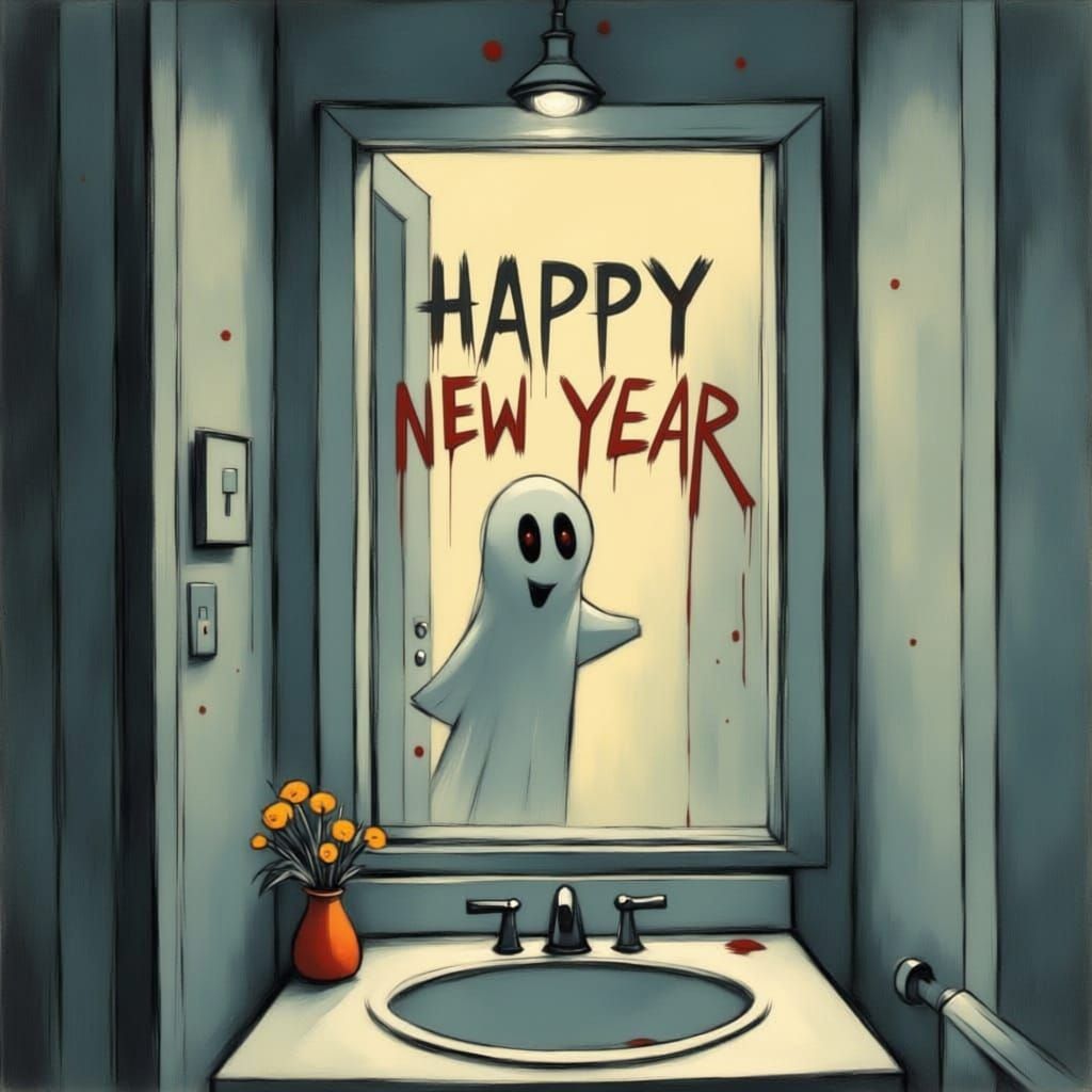 Ghosts and "Happy New Year" Written in Blood on Mirror