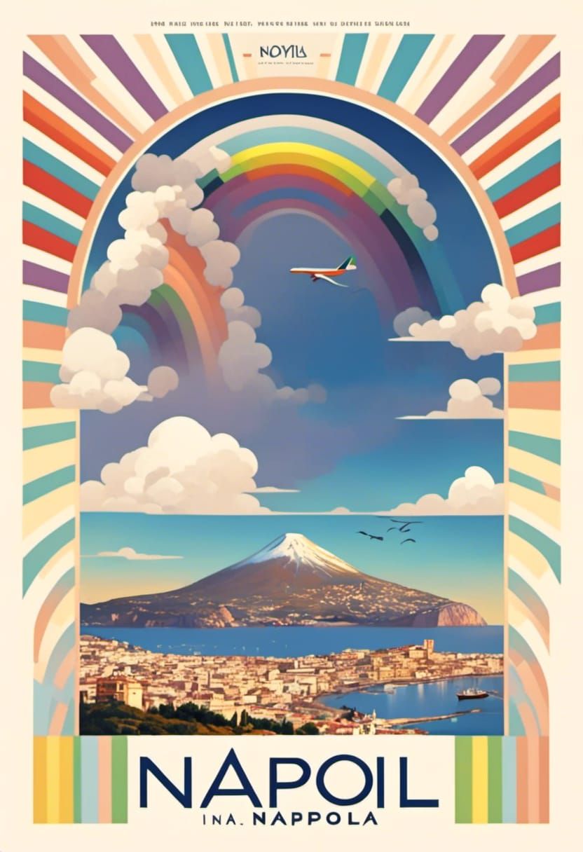 A rainbow travel poster for the Napoli in the style of <lora...