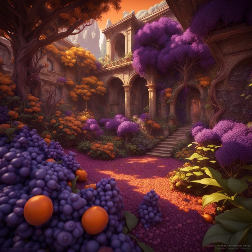 Lush Purple Berry Garden in Dark Fantasy Style
